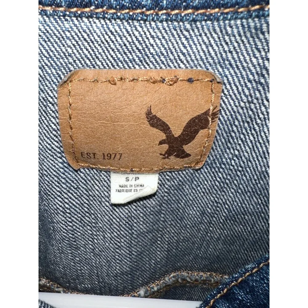 American Eagle Outfitters Distressed  Denim Jacket S/P Button Front - Picture 3 of 5